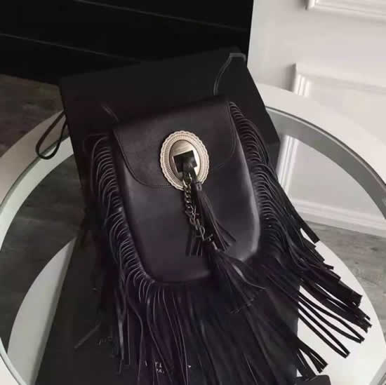 Replica Saint Laurent Anita Fringed Flat Bag In Black Leather
